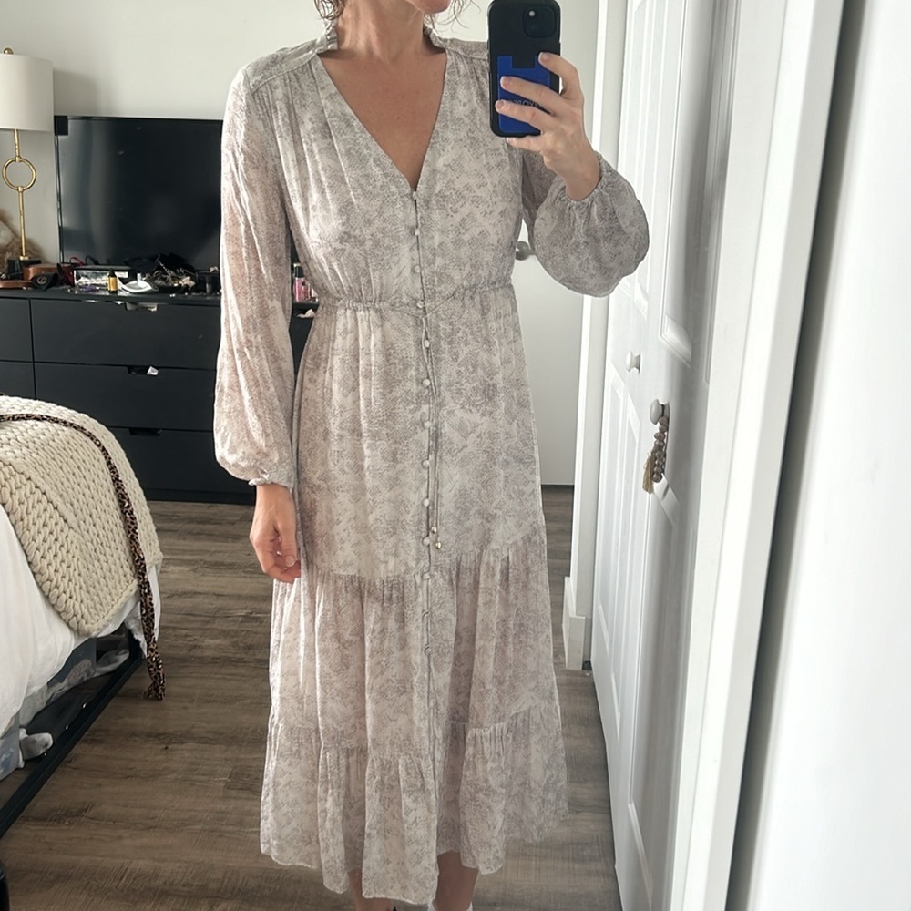 INTERMIX tiered silk blend snake print midi dress size 0